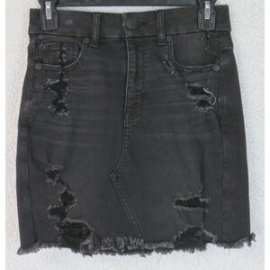 American Eagle Womens Skirt Black Denim Curvy Hi Rise Mini Size 2‎ Reg.